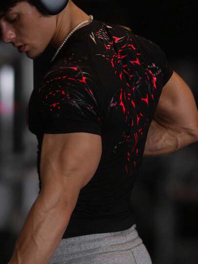 RISE LYT Camiseta deportiva de manga corta y cuello redondo minimalista con estampado para hombres, camiseta de compresión con gráficos, camiseta de músculo, ropa de gimnasio para hombres, camisas de entrenamiento de compresión para hombres