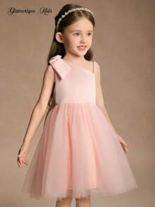 Glamorique Kids Weihnachts-Kinderkleid, Partykleid, Weihnachtsmannkleid, Silvesterkleid, Blumenmädchen Weihnachts-Kinderkleid, Weihnachts-Kinderballkleid, Mädchen Prinzessin Kleid mit schräger Träger, rosa Satin Herbstkleid, Kindergeburtstagskeid, Ausgangskleid, Hochzeitsgast Kleid, Elegantes Hochzeitsgast Kleid, Kindergeburtstagskeid, rosa Tüll Ballonkleid, Houfu Kleid mit großer Schleife, Bühnen- und Klavierauftrittskleid, Vier-Jahreszeiten-Kleid für den Nahen Osten - Pink - Übersicht 2