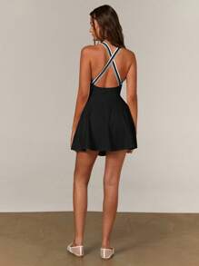 Athîral Women's Sexy Contrast Stripe Backless Halter Mini Dress, Summer