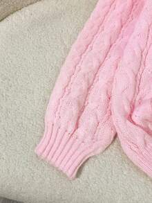 Franclia New Loose Soft Sweet Pink Slouchy Design V-Neck Thick Cable Knit Pullover Sweater For Women, Versatile For Autumn/Winter Fall Cloth For Women - Pink - View 5