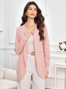 Miaspire 女士休闲日常荷叶边开衫 - 粉色 - 查看 3