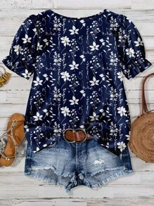 SHEIN LUNE 女士休闲方领花卉图案衬衫，适合春夏季度假 - 彩色 - 查看 2