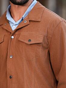Manfinity Nomadique 男士复古休闲纯色纽扣灯芯绒夹克 - 棕色 - 查看 5