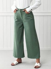 EMERY ROSE 女士休閒日常穿著寬腿牛仔褲 - 綠色 - 查看 6