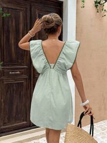 Serisse Váy ngắn thường ngày họa tiết nơ sọc, chắp vá, viền bèo nhún cho nữ - Nhiều màu - Xem 2