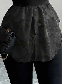 Elenzga 女式有领无袖网眼拼布荷叶边下摆衬衫 - 黑色 - 查看 9