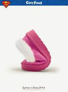 SUPERMAN X Cozy Pixies 1 par de chinelos casuais de cano baixo com forro térmico e estampa de desenho animado rosa para meninas, confortáveis e leves para uso diário e esportes - Rosa Quente - Ver 9