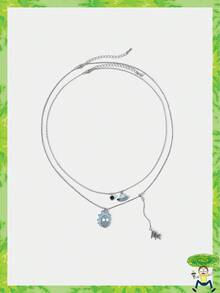 Rick and Morty X SHEIN Dây chuyền mặt hình nhân vật hoạt hình - Bạc - Xem 1