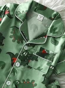2 件套小男孩可爱恐龙印花短袖衬衫和裤子休闲家居服套装