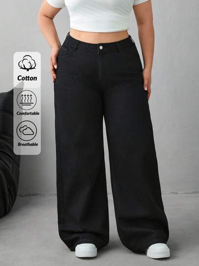 EURMUSE 100%Cotton Women's Straight Cut Jeans PLUS SIZE Women Jeans Plus Size Wide Leg Jeans Women Wide Leg Jeans Woman Jeans Wide Leg Women Pants Wide Leg