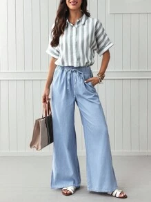 EMERY ROSE Jeans rectos de mujer con cintura elástica y holgados