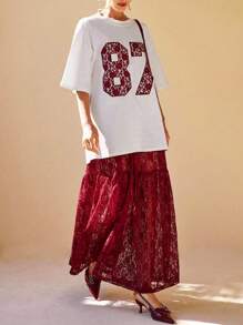 CLARA VERO Camiseta deportiva con detalles de encaje y falda de encaje de cintura alta, estilos elegantes y frescos - Multicolor - Ver 1