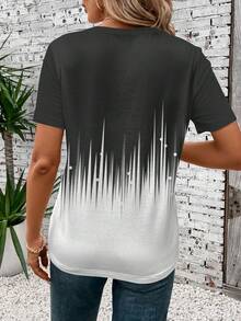 SHEIN LUNE Áo thun tay ngắn cổ tròn họa tiết ombre đơn giản dành cho nữ, phù hợp cho mùa thu và mùa hè - Xám - Xem 2