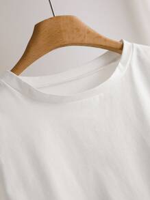 CosyJoli 大码女式夏季休闲简约刺绣蕾丝拼接圆领短袖T恤