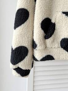 SHEIN Serisse Kids Kurtka z polaru dla dziewczynek w kształcie serca, z kapturem i zamkiem błyskawicznym, idealna na jesień/zimę, idealna na zewnątrz i do szkoły