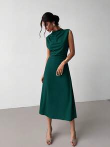 Firerie Women's Elegant Minimalist Delicate Romantic Sweet Daily Commute Wedding Party Music Festival Vacation Pleated A-Line Mini Dress, Red Camisole,Wedding Guest Dress,Elegant Dresses For Women,Fall Wedding Guest Dress - Dark Green - View 5