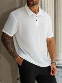Manfinity Homme 夏季大码男士时尚商务休闲舒适 Polo 衫 - 杏色 - 查看 1