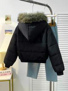 معطف قصير كاجوال عصري مبطن دافئ للفتيات المراهقات مع تصميم بسيط وياقة فرائية