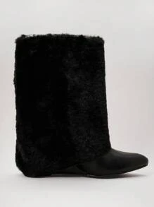 SHUZIA Women's Man Made Fur Mid-Calf Snow Boots- Warm, Luxe & Eye-Catching Winter Style With Anti-Slip Sole For Chic Cold-Weather Looks - Black - View 5