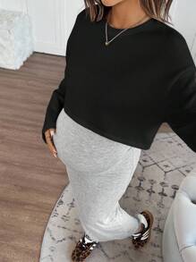SHEIN 秋季服装，秋季服装，孕妇装秋季服装孕妇插肩袖上衣搭配纯色修身孕妇装，两件套秋季服装孕妇裙灰色裙子孕妇装孕妇装孕妇装孕妇装灰色孕妇裙 - 黑色 - 查看 6
