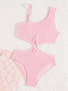 Tween Girls One-Piece Swimsuit, Butterfly & Mesh Print, Casual Design, Suitable For Swimming In Summer - Pink - View 6