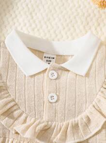 SHEIN 秋季甜美女宝宝针织领荷叶边下摆可爱公主裙 - 杏色 - 查看 6