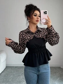 Elenzga Elegancka koszula biurowa z długim rękawem i nadrukiem w panterkę - Czarne - Zobacz 5