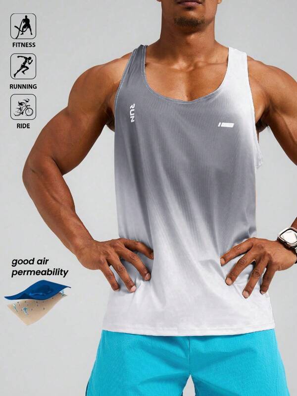 Manfinity Sport Polished Męski top bez rękawów z nadrukiem gradientowym, idealny na fitness, bieganie, jazdę na rowerze, na lato, męski top na siłownię, koszulki treningowe bez rękawów, męskie topy do biegania