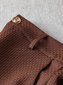 Bộ vest tay dài vải họa tiết đơn hàng khuy + nút trang trí cho nữ - Cà phê nâu - Xem 6