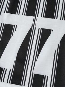 Manfinity EMRG Conjunto de camiseta y pantalones cortos para hombres, estilo callejero joven con estampado de rayas, patrón numérico y decoración de rhinestones. Conjunto de 2 piezas con pantalones cortos a rayas en blanco y negro para hombres. Conjunto de pantalones cortos con rhinestones para hombres. Conjunto de 2 piezas de pantalones cortos para hombres. Conjunto de pantalones cortos a rayas en blanco y negro para hombres. Conjunto de 2 piezas a rayas para hombres en verano. - Multicolor - Ver 5