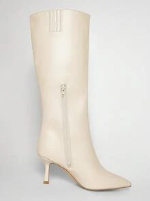 SHUZIA Women's Fashionable Comfortable Sexy Point Toe Zip-On Heeled Mid-Calf Boots - Beige - View 6