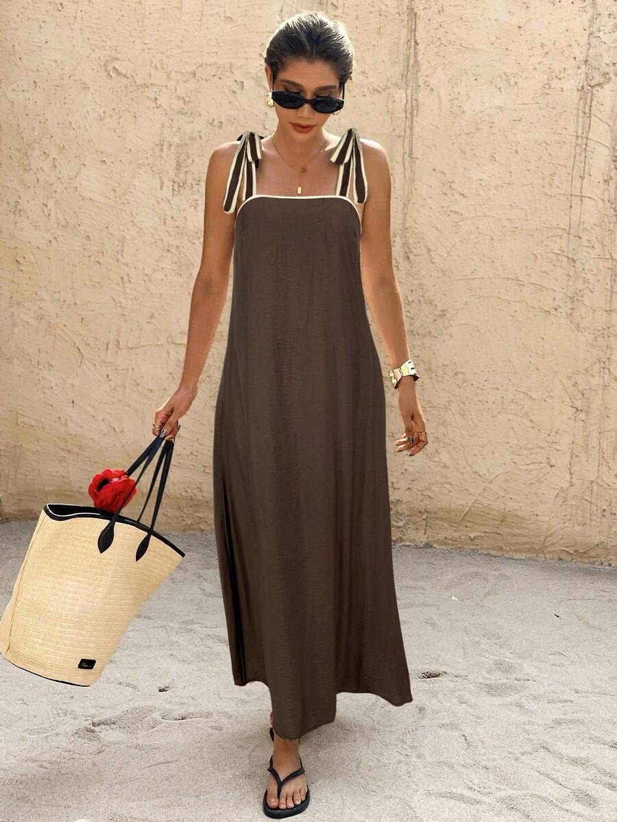 SHEIN Frenchy Women's Vacation Casual Spaghetti Strap Dress Brown