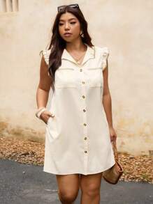 Elaquor Plus Size Women Vacation Casual Cap Sleeve Button Front Midi Dress