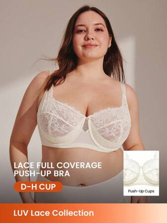 LUVLETTE Plus Full Coverage Support Breathable Underwire White Sheer Mesh Lace Elegance Minimizer Bra Sexy Lingrie Bridal Intimates