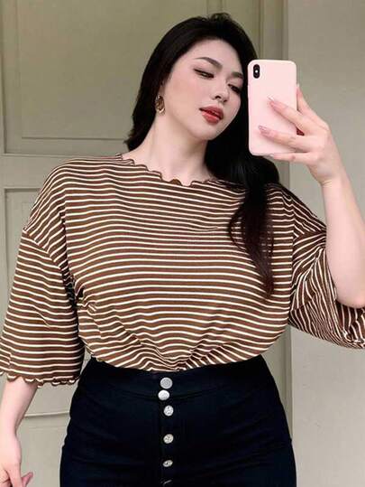 Dazy Plus 超大条纹短袖黑白夏季 T 恤