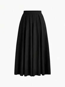 Chiquease Jupe longue taille haute de couleur unie coupe évasée pour femme