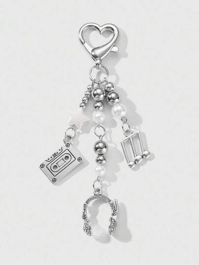 Kawaii 1 pieza Pendiente de casete de cinta de música en forma de corazón de resina CCB plateado de moda retro Y2K, versátil para festival de música, accesorio DIY para llavero o bolso, adecuado para mujer, uso diario, regalo de vacaciones