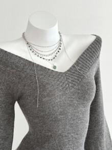 Elamini 女士休闲V领灯笼袖时尚毛衣