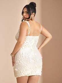 SHEIN BAE Plus Size Deep V-Neck Bodycon Mini Dress With Slit, Tight Fit, Suitable For Banquet, Event, Party, Cocktail Party, Night Out