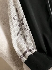 CosyJoli 大码休闲复古风格印花拼布撞色棒球夹克拉链大码外套女士休闲夹克拉链毛衣女士夹克休闲飞行员夹克女士长袖夹克女士飞行员夹克女士休闲秋冬 - 彩色 - 查看 4