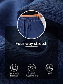 SHEIN EZwear Damen Jeans in Cowgirl-Blau mit elastischem Bund, sexy, gerade geschnitten, Capri-Länge, Große Größen