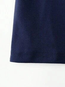 SHEIN LUNE 字母标语野马图案圆领短袖 T 恤，加大码女式图案 T 恤上衣 - 藏蓝色 - 查看 3