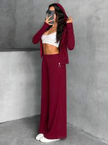 EURMUSE Nữ, Mùa thu, Áo nỉ, Quần, Hai bộ, Thoải mái, Dây rút, Mũ trùm đầu, Thoải mái - Màu Đỏ Sâu - Xem 4