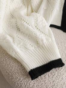 SHEIN CURVE+ Große Größen Lässig strukturierter Diamantmuster Farbblock Schleife Rückenausschnitt Pullover Sommer Strickjacke für Frauen, Strickjacke, Strickoberteil für Frauen, Strickjacke mit Schleife vorne, Damen Strickjacke, Strickjacke für Herbst/Winter/2026/Neujahr