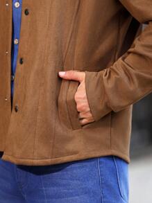 Manfinity Nomadique 男士时尚长袖单排扣复古麂皮夹克男士麂皮夹克西部夹克男士棕色夹克 - 棕色 - 查看 7