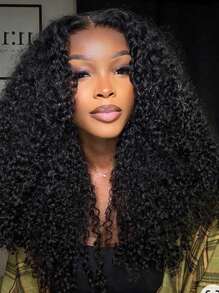 Jerry Curly Glueless Wig 4x4 Lace Closure Wigs Human Hair Per Cut Lace Human Hair Wigs For Women Wear And Go Glueless Wigs Natural Black Jerry Curly Wig Pre Plucked 180% Density - SNatural - View 10