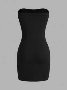 Sweetra Vestido negro sin tirantes para mujer, minivestido corto
