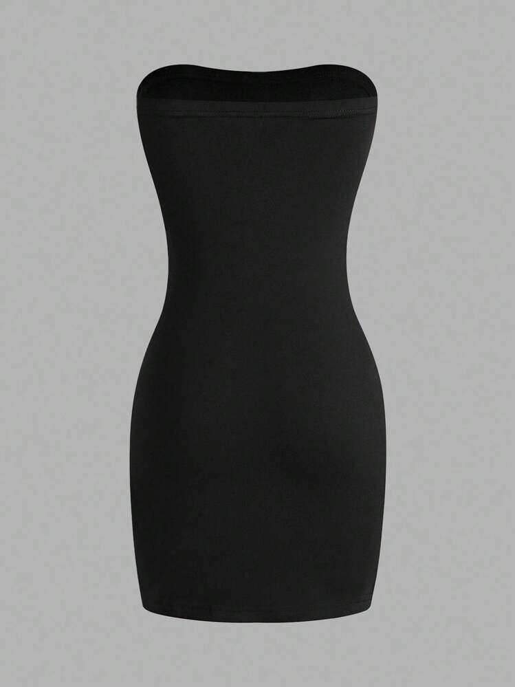 black tight strapless dress Bodycon Satin Keyhole Short Homecoming Dresses DM24091103 thanks to a daring leg slit that adds a hint of allure Roselani Black Strapless Mini Dress