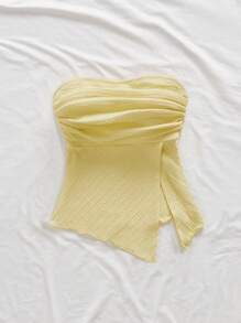 SHEIN 青少年女孩休闲简约舒适不对称下摆背心 - 灰色 - 查看 3