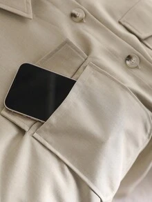 CosyJoli Veste décontractée à manches longues à épaules tombantes, à simple boutonnage, avec poches utilitaires, pour femmes de grande taille, couleur unie